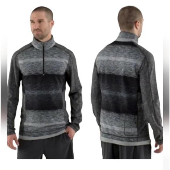 Lululemon Universal Stripe Black Soot Light White Core 1/2 Zip Pullover Mens M - Picture 6 of 6